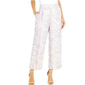 Pleated linen-blend pant in lilac giraffe print
